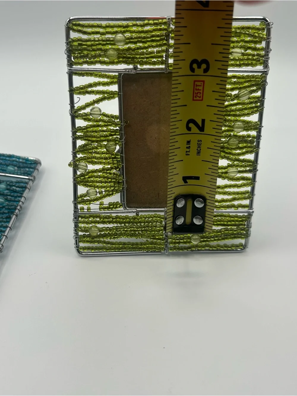 Vintage 90s Pier 1 Beaded Wire Photo Frames Set of 2 - Green /Teal Boho Eclectic